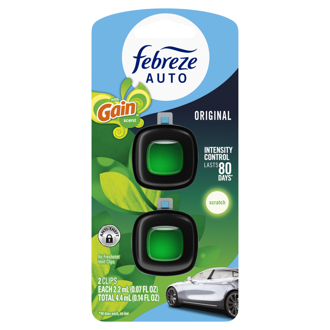 Febreze Auto Air Freshener Odor-Fighting Automotive Vent Clip Gain Original Scent - (2x0.07)oz/8pk