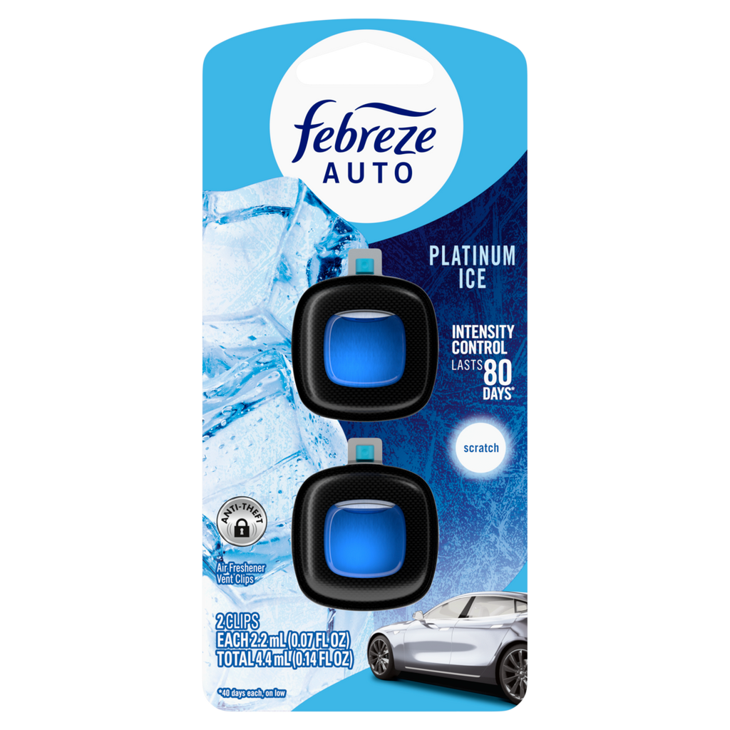 Febreze Auto Air Freshener Odor-Fighting Automotive Vent Clip Platinum Ice Scent - (2x0.07)oz/8pk