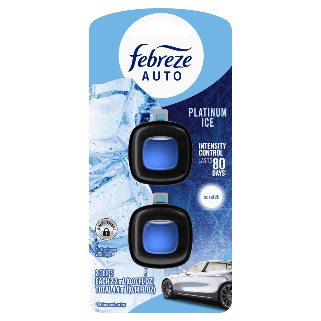 Febreze Auto Air Freshener Odor-Fighting Automotive Vent Clip Platinum Ice Scent - (2x0.07)oz/8pk