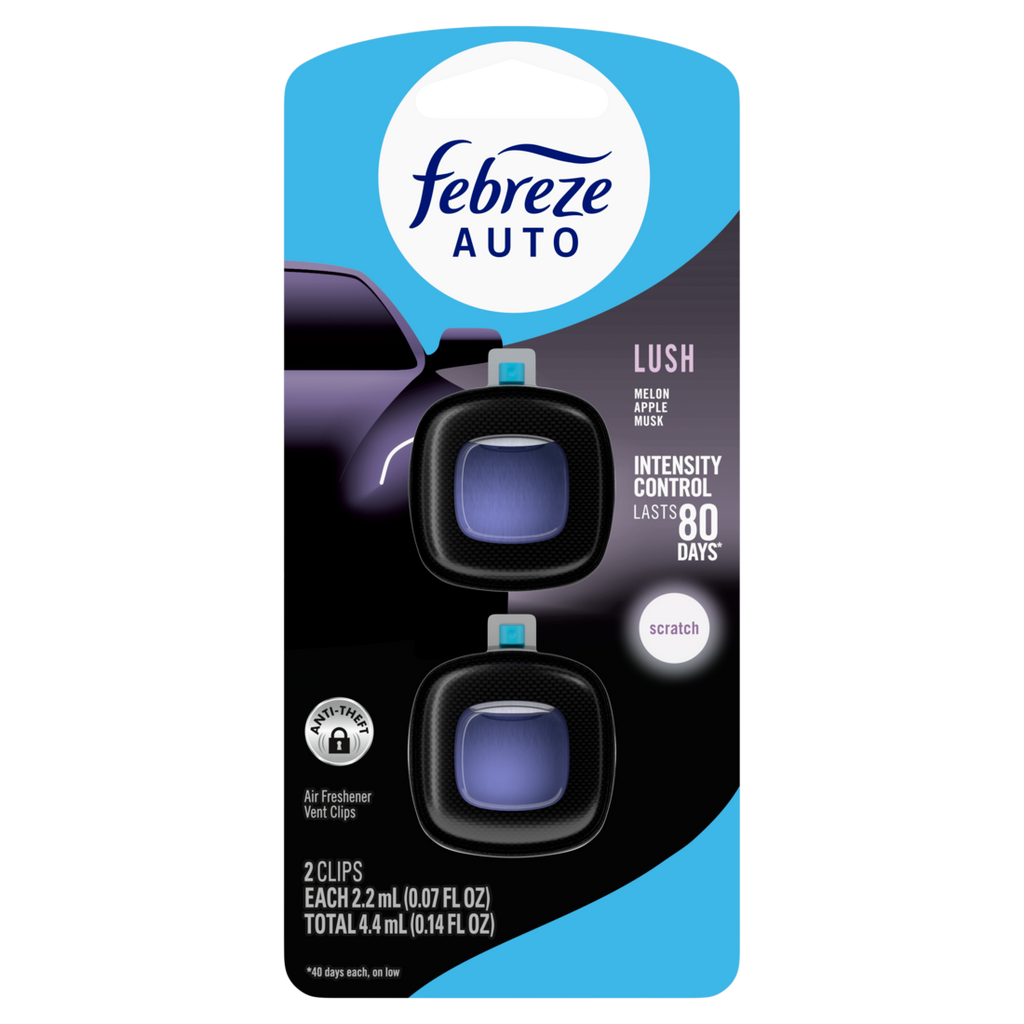Febreze Auto Air Freshener Odor-Fighting Automotive Vent Clip Lush Scent - (2x0.07)oz/8pk