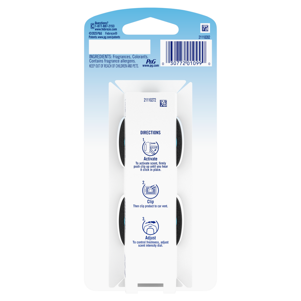 Febreze Auto Air Freshener Odor-Fighting Automotive Vent Clip Platinum Ice Scent - (2x0.07)oz/8pk