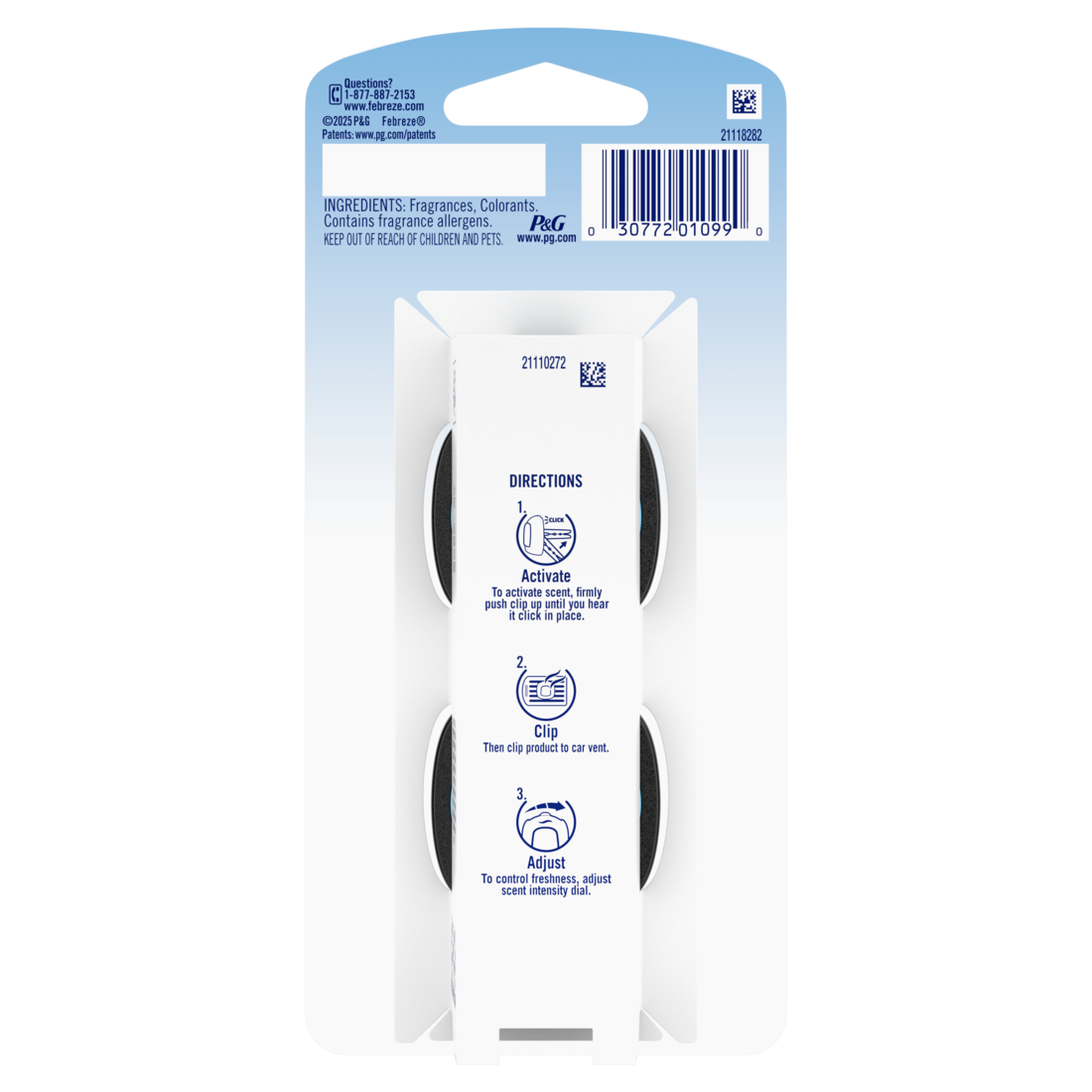 Febreze Auto Air Freshener Odor-Fighting Automotive Vent Clip Platinum Ice Scent - (2x0.07)oz/8pk