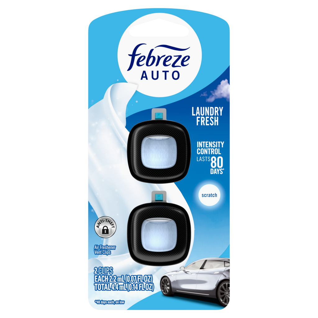Febreze Auto Air Freshener Odor-Fighting Automotive Vent Clip Laundry Fresh Scent - (2x0.07)oz/8pk