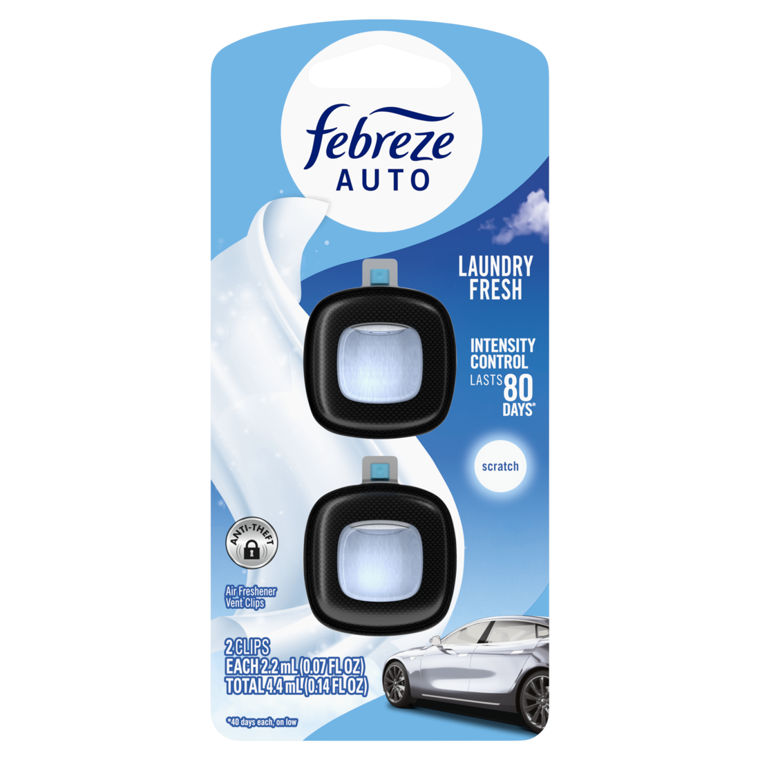 Febreze Auto Air Freshener Odor-Fighting Automotive Vent Clip Laundry Fresh Scent - (2x0.07)oz/8pk