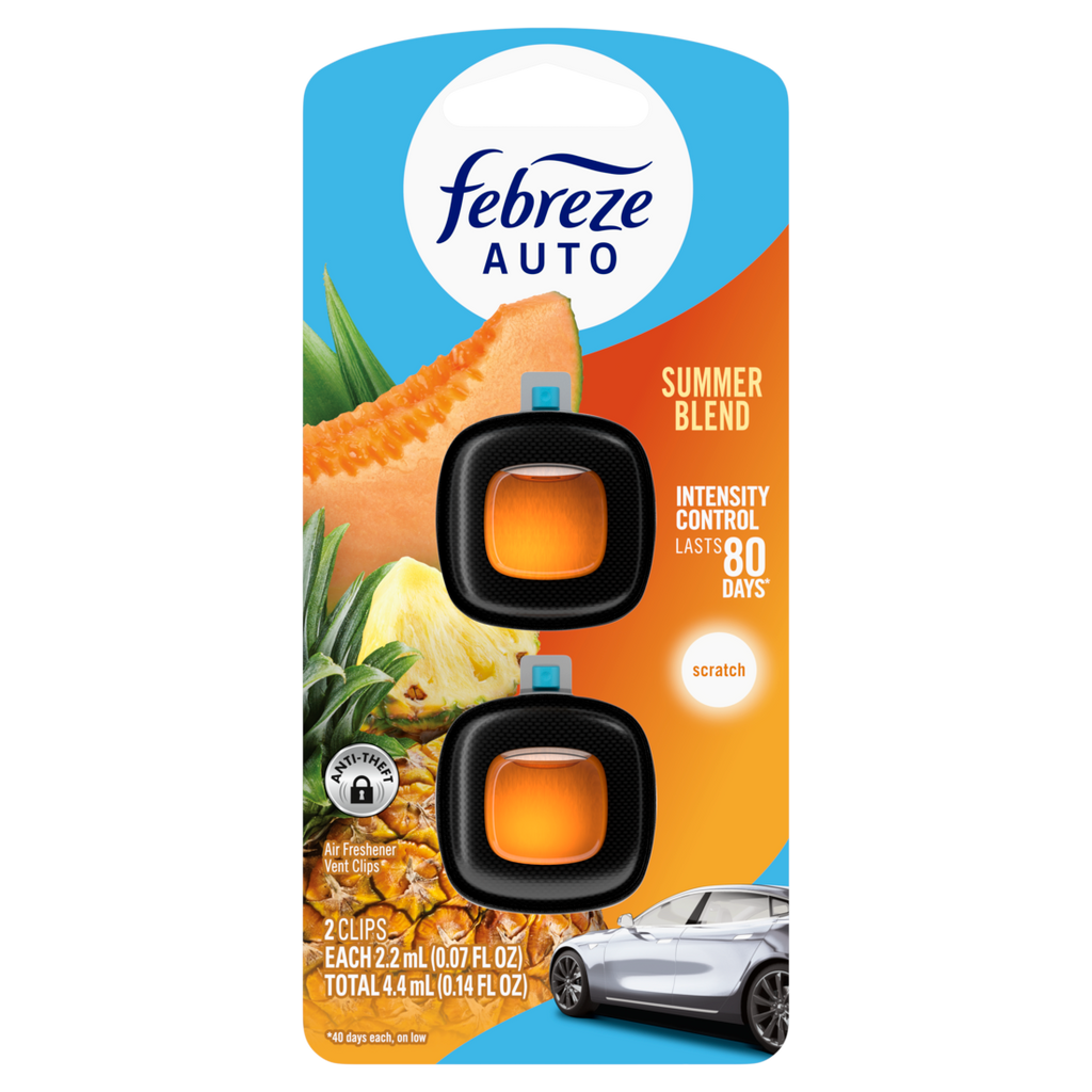 Febreze AUTO Air Freshener Odor-Fighting Automotive Vent Clip Summer Blend Scent - (2x0.07)oz/8pk
