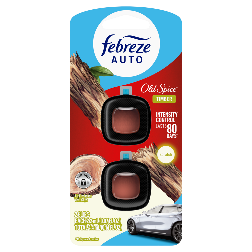 Febreze Auto Air Freshener Odor-Fighting Automotive Vent Clip Timber Scent - (2x0.07)oz/8pk