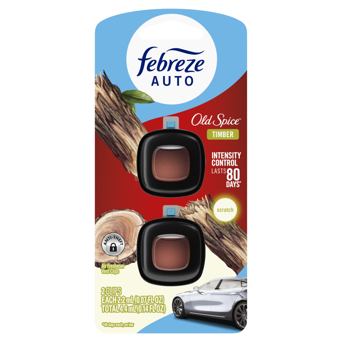 Febreze Auto Air Freshener Odor-Fighting Automotive Vent Clip Timber Scent - (2x0.07)oz/8pk