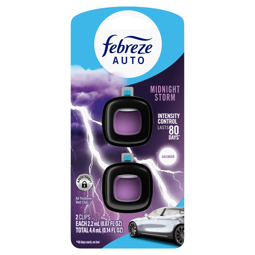 Febreze Auto Air Freshener Odor-Fighting Automotive Vent Clip Midnight Scent - (2x0.07)oz/8pk