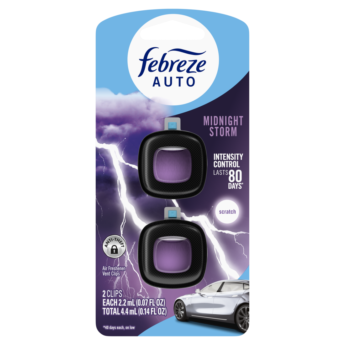 Febreze Auto Air Freshener Odor-Fighting Automotive Vent Clip Midnight Scent - (2x0.07)oz/8pk