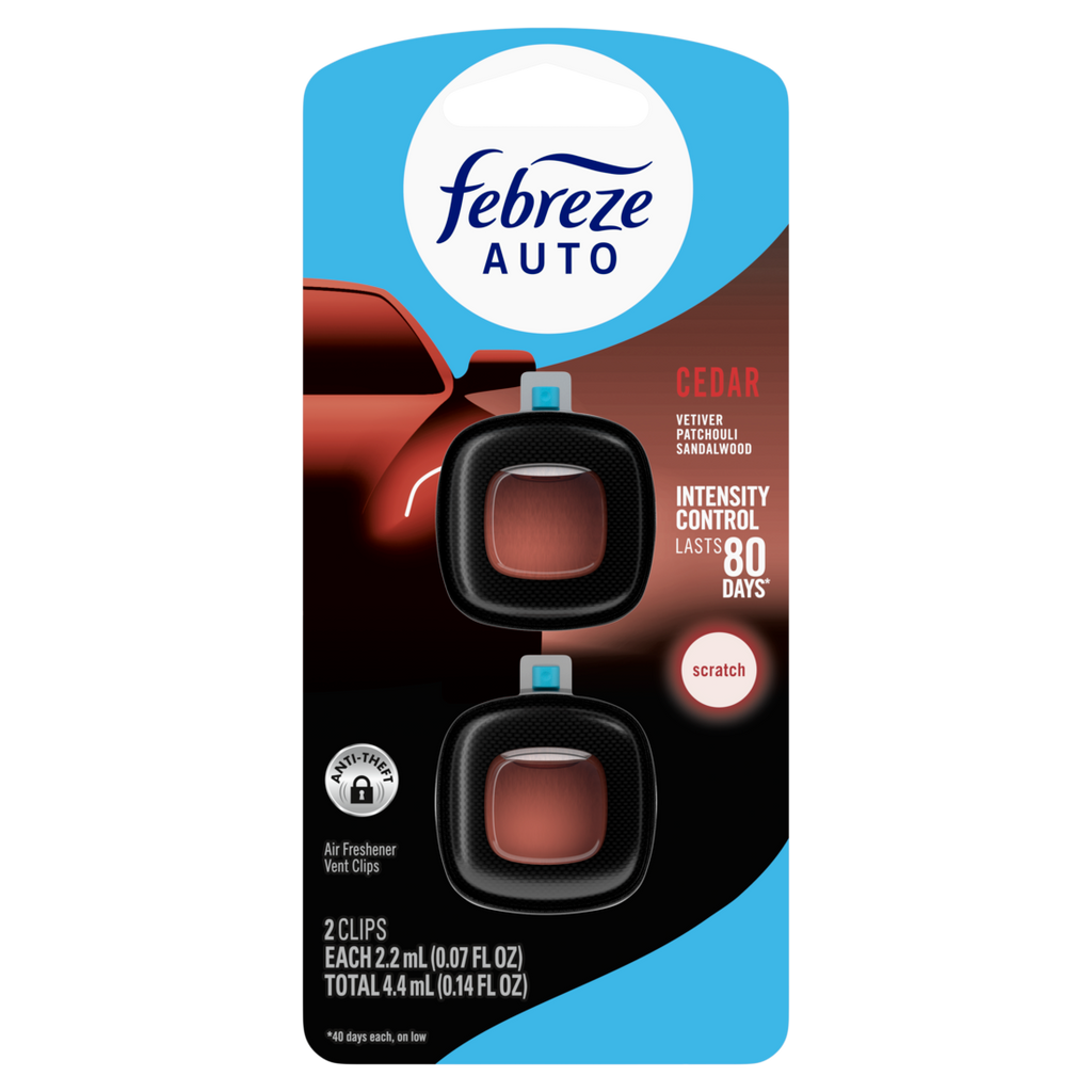 Febreze Auto Air Freshener Odor-Fighting Automotive Vent Clip Cedar Scent - (2x0.07)oz/8pk
