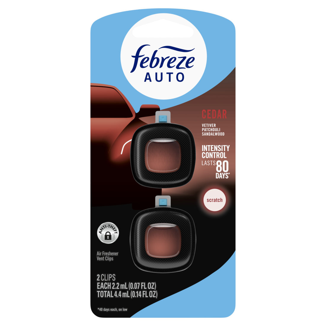 Febreze Auto Air Freshener Odor-Fighting Automotive Vent Clip Cedar Scent - (2x0.07)oz/8pk
