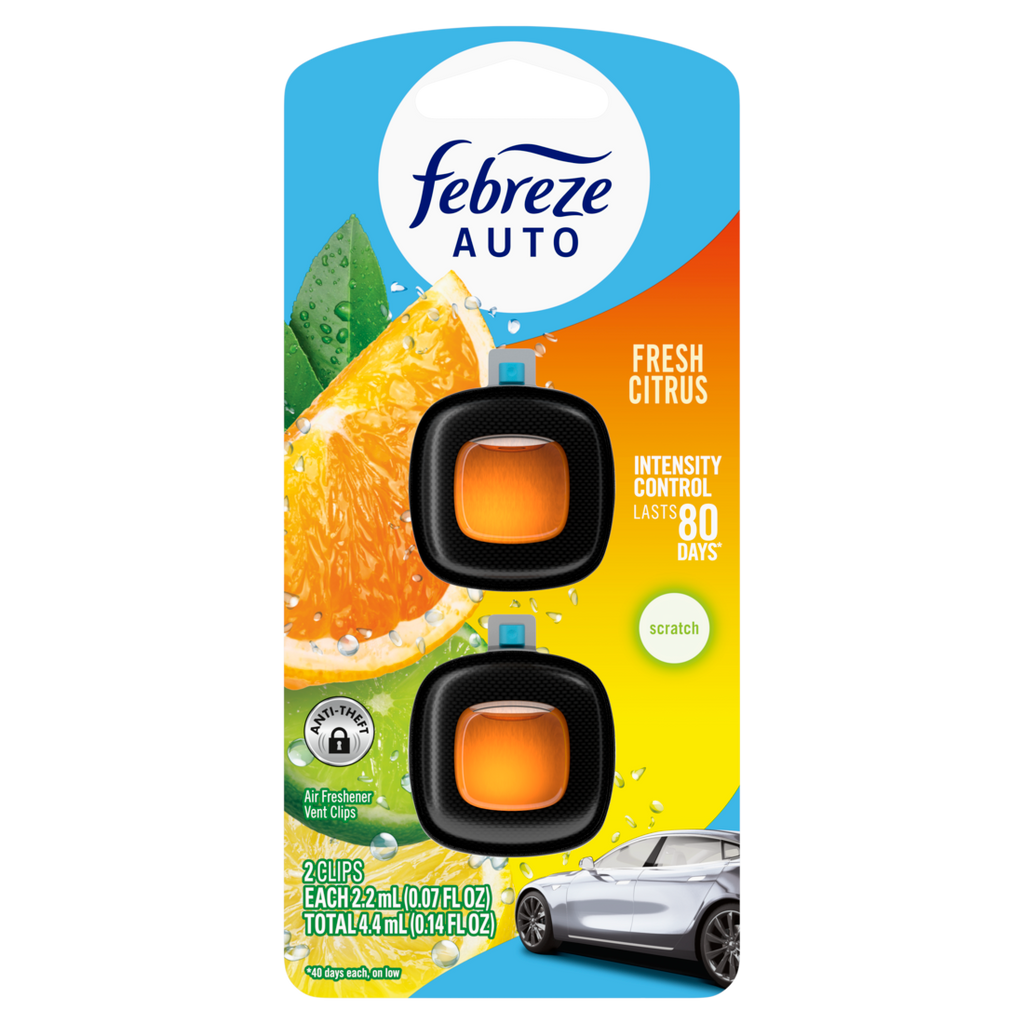 Febreze AUTO Air Freshener Odor-Fighting Automotive Vent Clip Fresh Citrus Scent - (2x0.07)oz/8pk