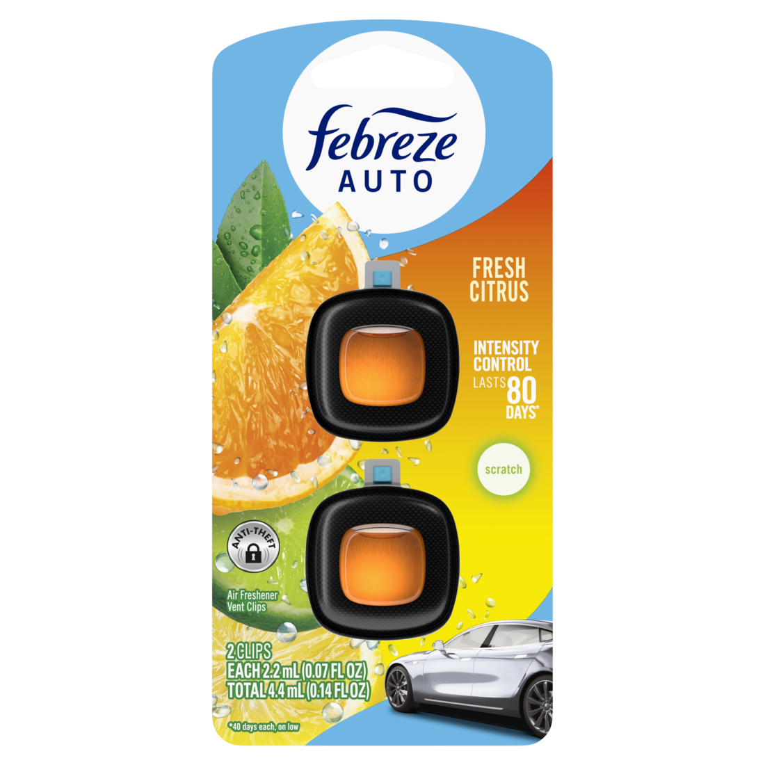 Febreze AUTO Air Freshener Odor-Fighting Automotive Vent Clip Fresh Citrus Scent - (2x0.07)oz/8pk