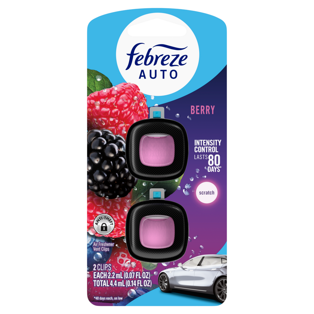 Febreze Auto Air Freshener Odor-Fighting Automotive Vent Clip Berry Scent - (2x0.07)oz/8pk