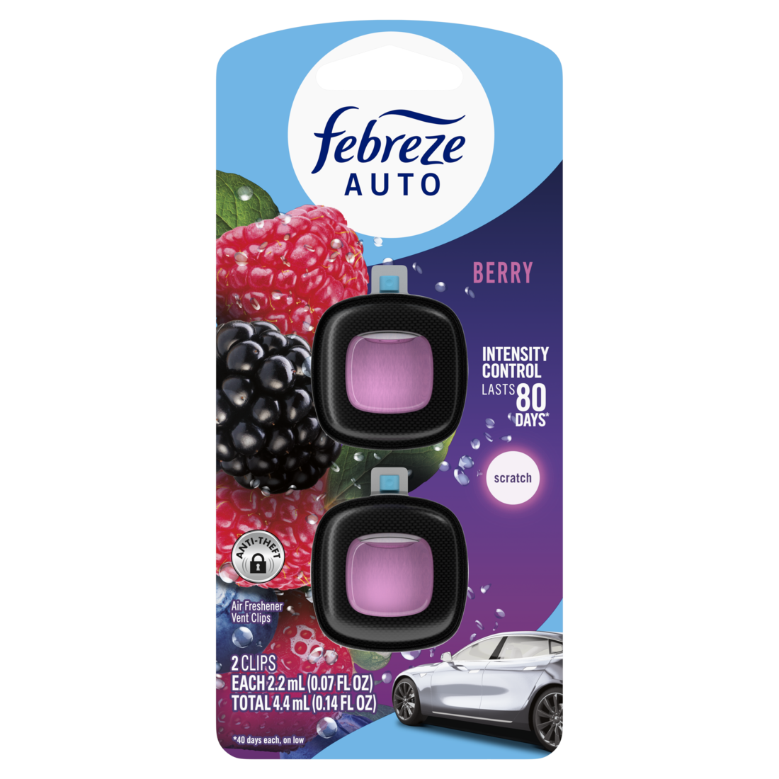 Febreze Auto Air Freshener Odor-Fighting Automotive Vent Clip Berry Scent - (2x0.07)oz/8pk