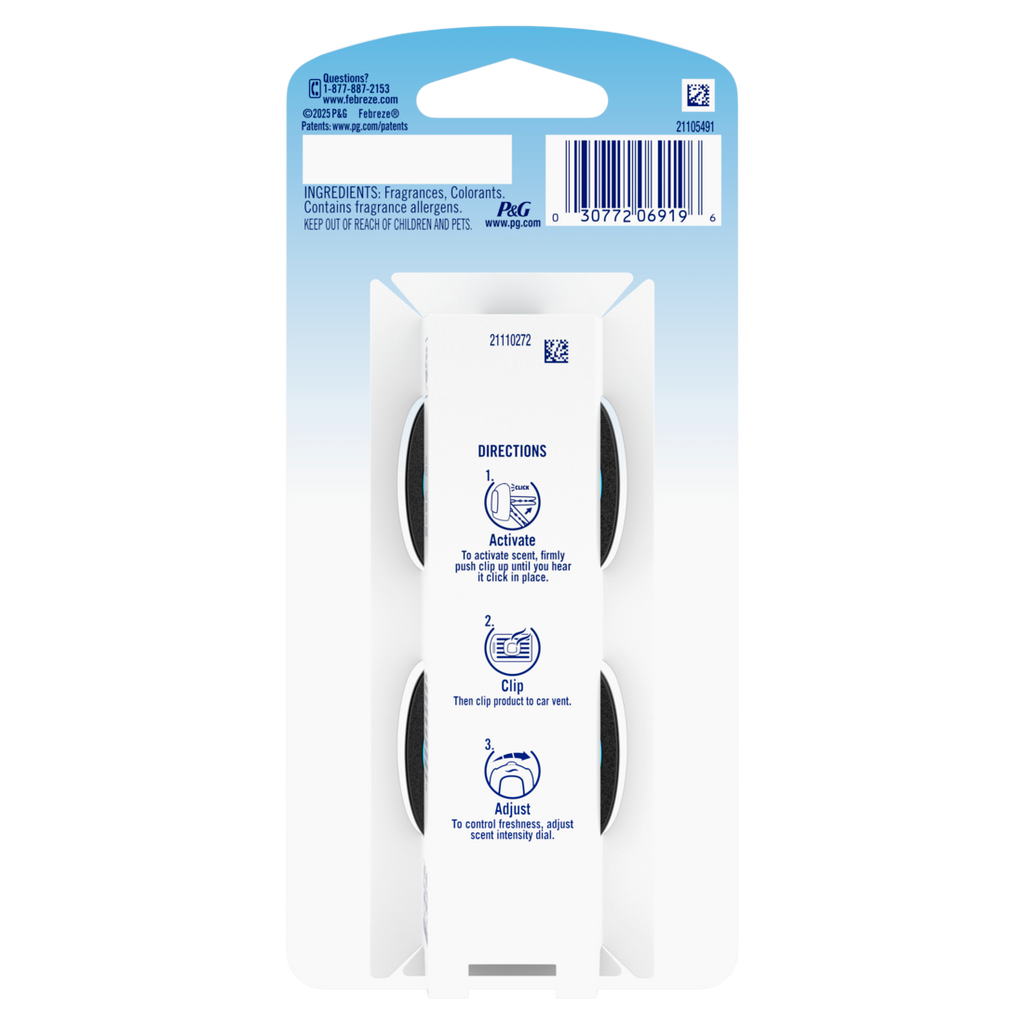Febreze Auto Air Freshener Odor-Fighting Automotive Vent Clip Evening Woods Scent - (2x0.07)oz/8pk