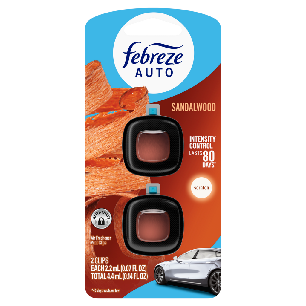 Febreze Auto Air Freshener Odor-Fighting Automotive Vent Clip Sandalwood Scent - (2x0.07)oz/8pk