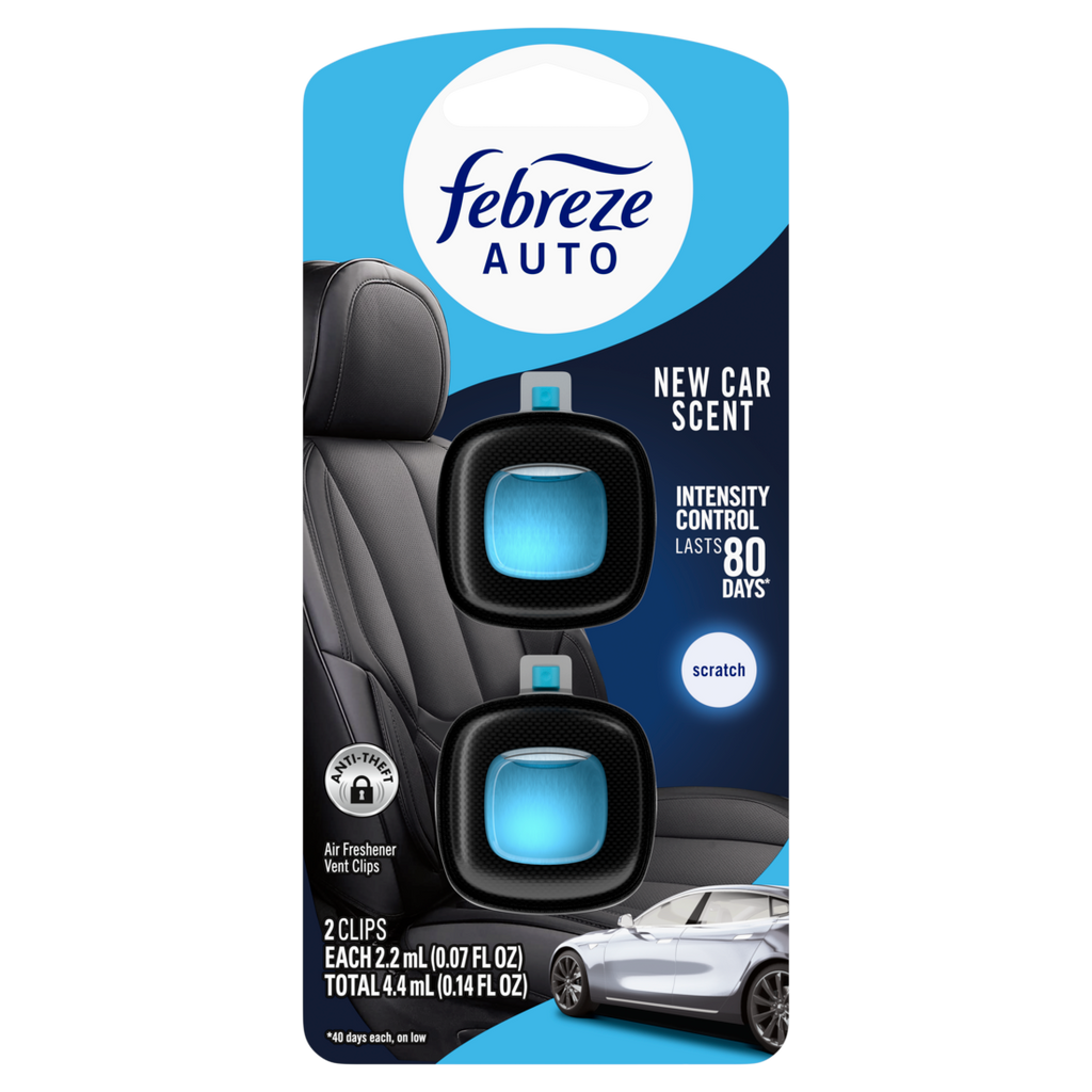 Febreze Auto Air Freshener Odor-Fighting Automotive Vent Clip New Car Scent - (2x0.07)oz/8pk