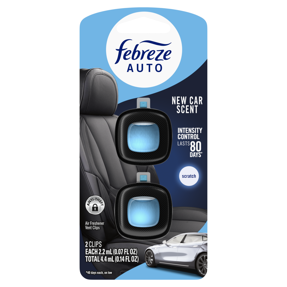 Febreze Auto Air Freshener Odor-Fighting Automotive Vent Clip New Car Scent - (2x0.07)oz/8pk