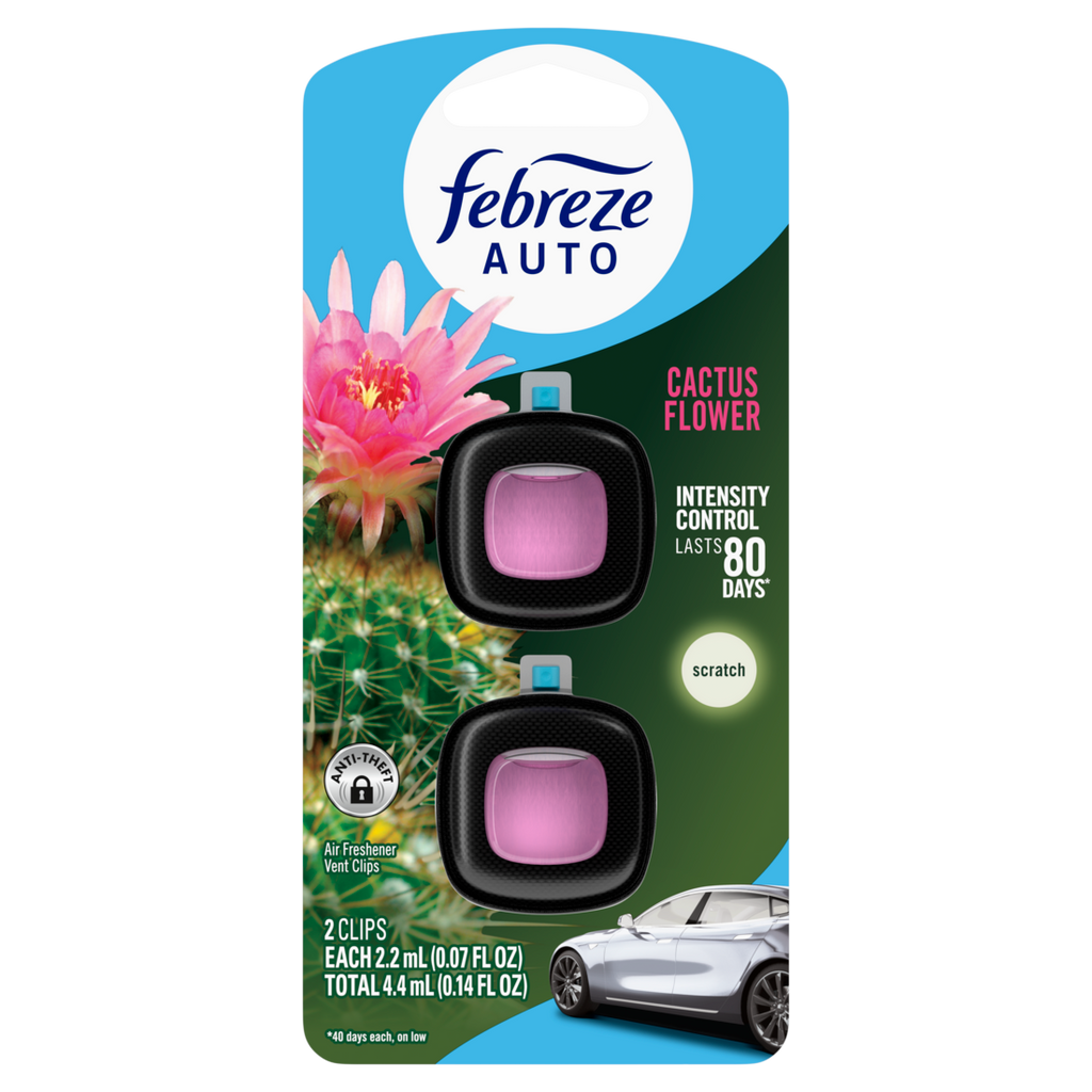Febreze Auto Air Freshener Odor-Fighting Automotive Vent Clip Cactus Flower Scent - (2x0.07)oz/8pk