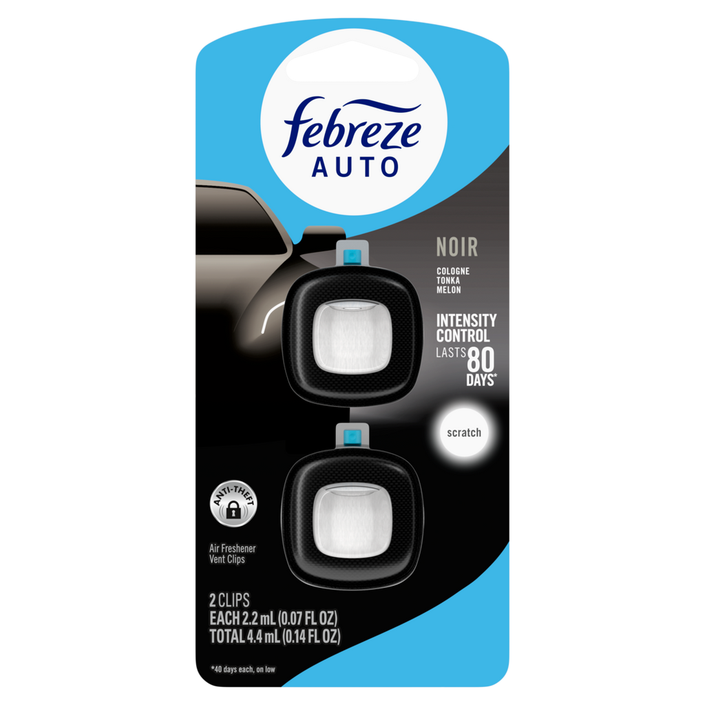 Febreze Auto Air Freshener Odor-Fighting Automotive Vent Clip Noir Scent - (2x0.07)oz/8pk