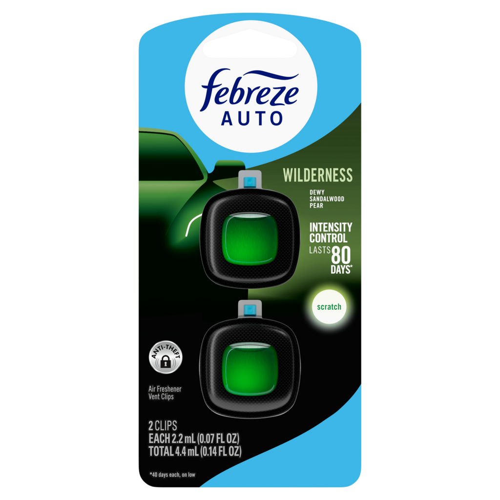 Febreze Auto Air Freshener Odor-Fighting Automotive Vent Clip Wilderness Scent - (2x0.07)oz/8pk
