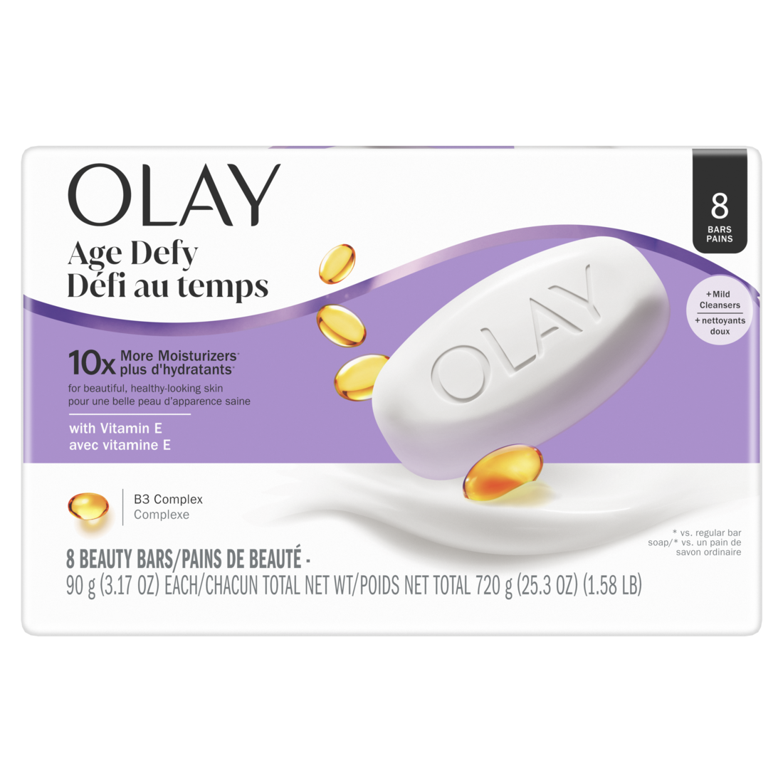 Olay Age Defying Bar Soap  With Vitamin E And Vitamin B3 Complex Beauty Bars - (8x3.17)oz/4pk