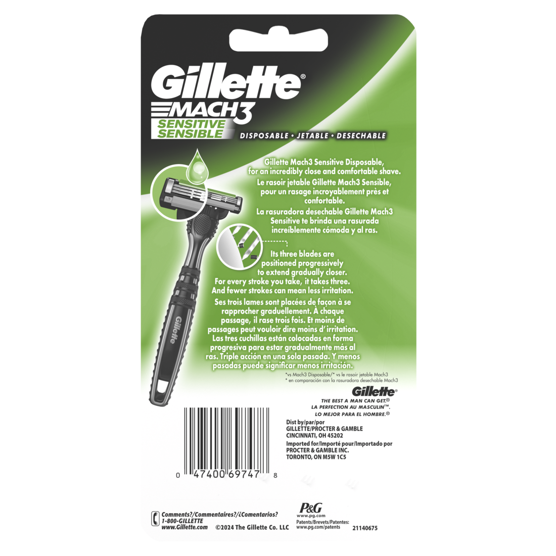 Gillette Mach3 Sensitive Men's Disposable Razors - 7ct/4pk