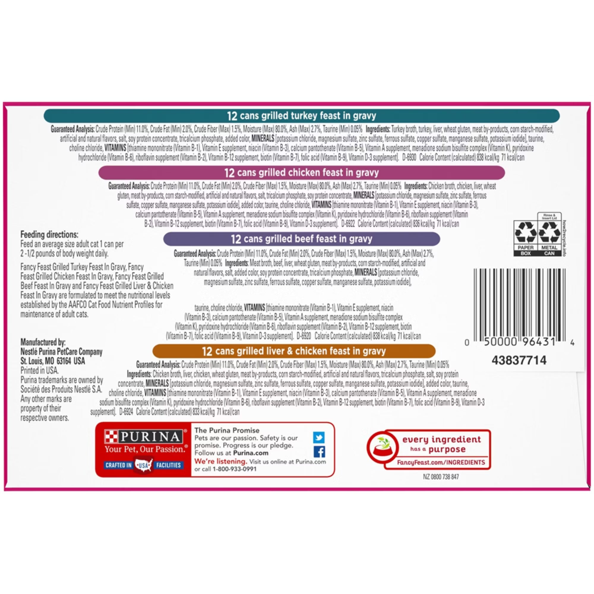 Purina Fancy Feast Cat Food Mix Poultry & Beef Grilled - 3oz/48pk