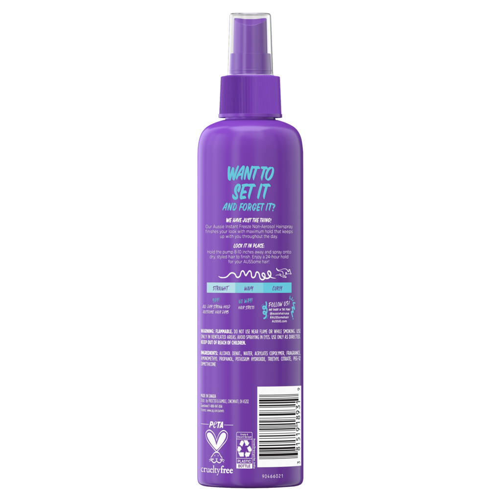 Aussie Instant Freeze Non-Aerosol Hair Spray For Curly Hair Wavy Hair And Straight Hair - 8.5oz/12pk