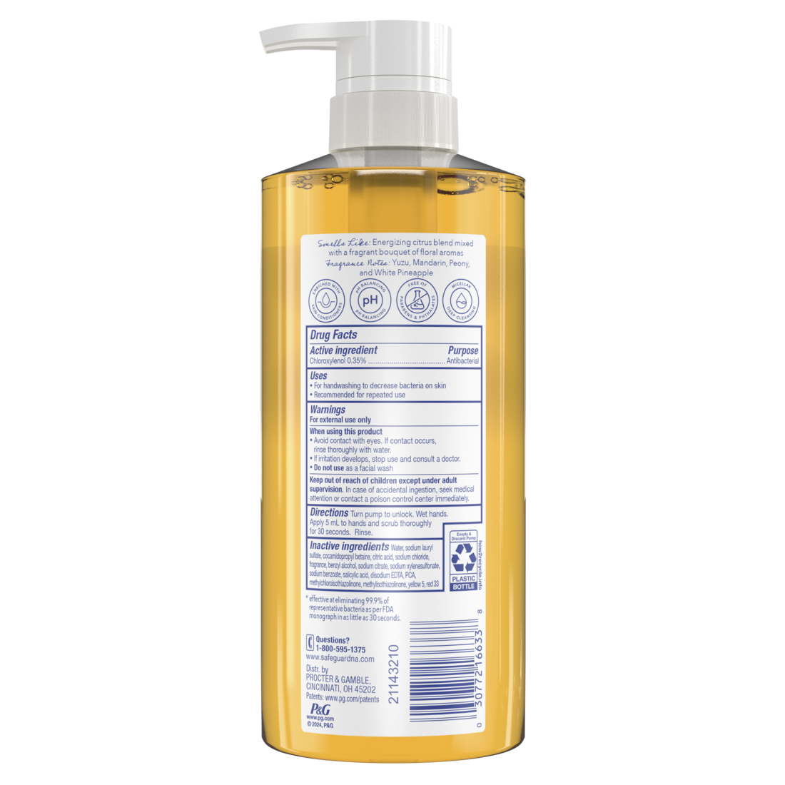 Safeguard Antibacterial Hand Wash Sparkling Citrus Scent - 15.5oz/4pk