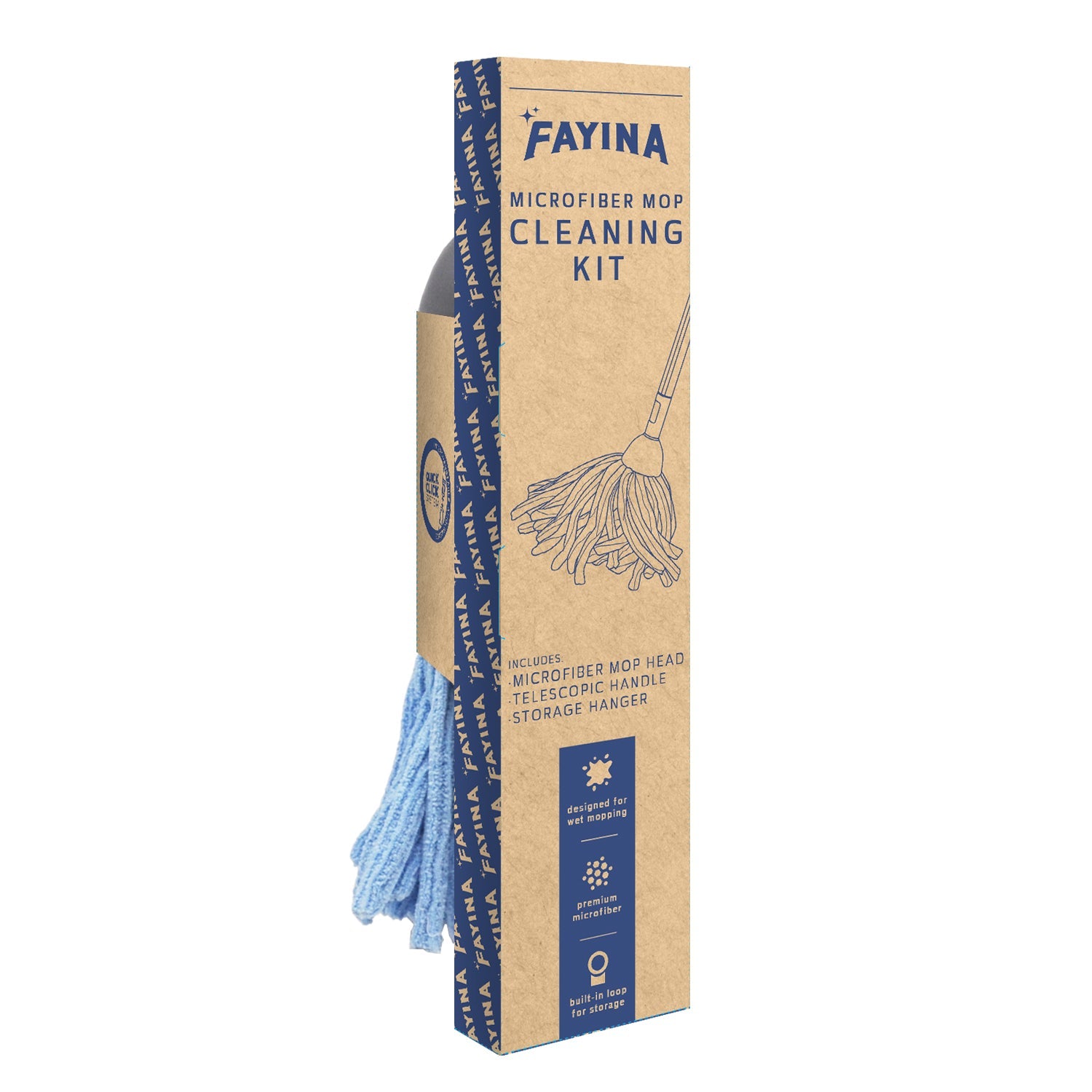 Fayina Microfiber Mop Head & Telescopic Handle Kit - 1ct/6pk