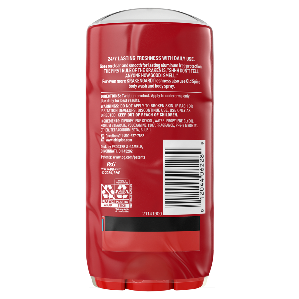 Old Spice Aluminum Free Deodorant For Men 24/7 Freshness Long Lasting Odor Protection Legendary Fragrance Krakengard Deep Ocean Scent Twin Pack - (2x3.0)oz/6pk