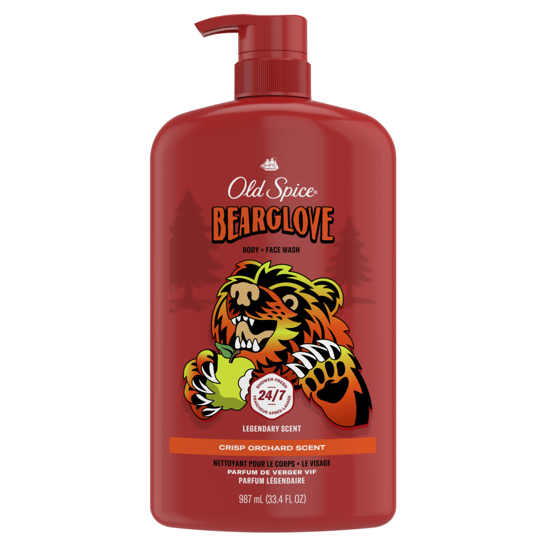 Old Spice Cleansing Body Wash For Men 24/7 Shower Clean With Lasting Scent 2-in-1 Face And Body Wash Rich Lather Bearglove Crisp Orchard Scent - 33.4oz/4pk