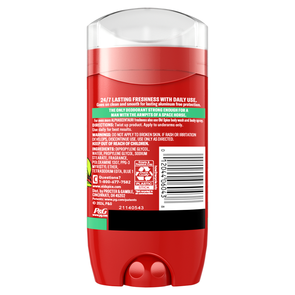 Old Spice Aluminum Free Deodorant For Men 24/7 Freshness Long Lasting Odor Protection Legendary Fragrance Alphascentauri Green Herbal Scent - 3oz/12pk