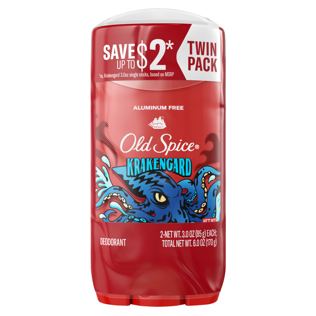 Old Spice Aluminum Free Deodorant For Men 24/7 Freshness Long Lasting Odor Protection Legendary Fragrance Krakengard Deep Ocean Scent Twin Pack - (2x3.0)oz/6pk