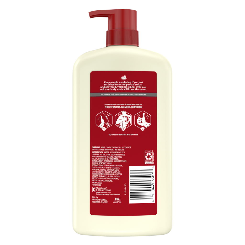 Old Spice Men's Body Wash For Men Volcano Scent 24/7 Shower Fresh Exfoliation - 30oz/4pk