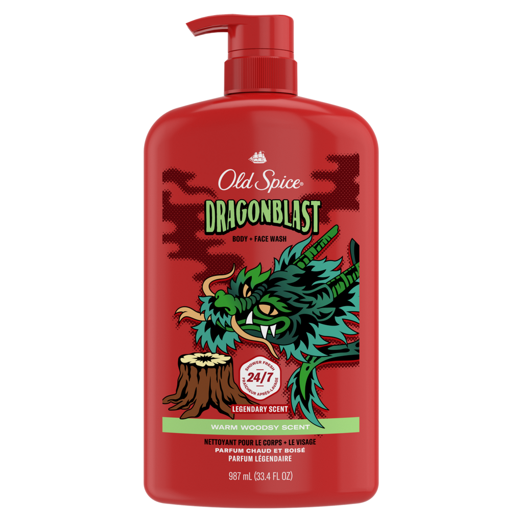 Old Spice Cleansing Body Wash For Men 24/7 Shower Clean With Lasting Scent 2-in-1 Face And Body Wash Rich Lather Dragonblast Warm Woodsy Scent - 33.4oz/4pk