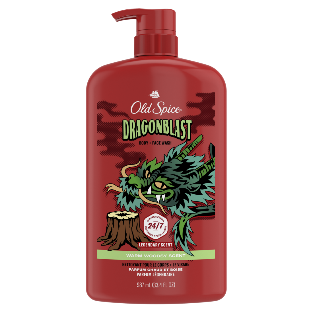 Old Spice Cleansing Body Wash For Men 24/7 Shower Clean With Lasting Scent 2-in-1 Face And Body Wash Rich Lather Dragonblast Warm Woodsy Scent - 33.4oz/4pk