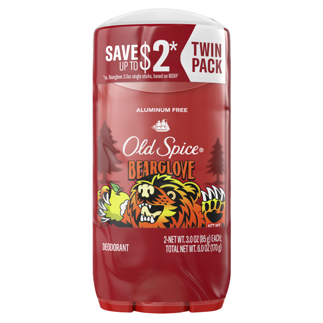 Old Spice Aluminum Free Deodorant For Men 24/7 Freshness Long Lasting Odor Protection Legendary Fragrance Bearglove Crisp Orchard Scent Twin Pack - (2x3.0)oz/6pk