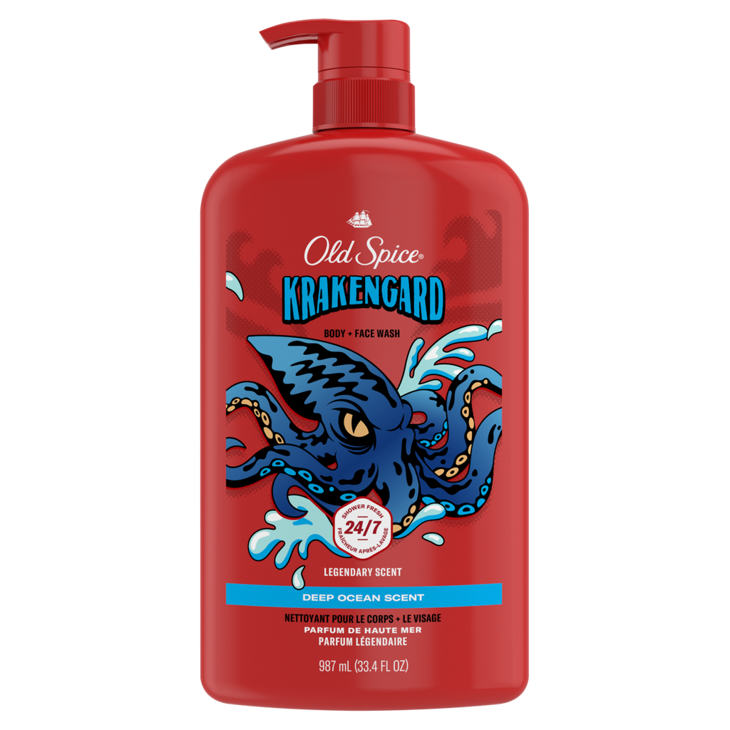 Old Spice Cleansing Body Wash For Men 24/7 Shower Clean With Lasting Scent 2-in-1 Face And Body Wash Rich Lather Krakengard Deep Ocean Scent - 33.4oz/4pk
