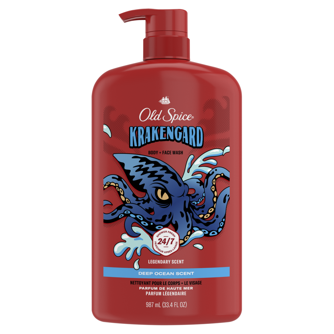 Old Spice Cleansing Body Wash For Men 24/7 Shower Clean With Lasting Scent 2-in-1 Face And Body Wash Rich Lather Krakengard Deep Ocean Scent - 33.4oz/4pk
