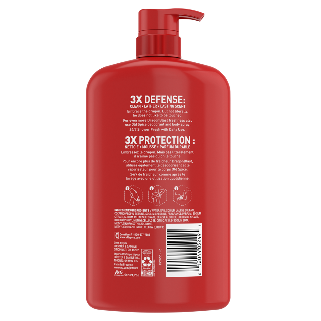 Old Spice Cleansing Body Wash For Men 24/7 Shower Clean With Lasting Scent 2-in-1 Face And Body Wash Rich Lather Dragonblast Warm Woodsy Scent - 33.4oz/4pk