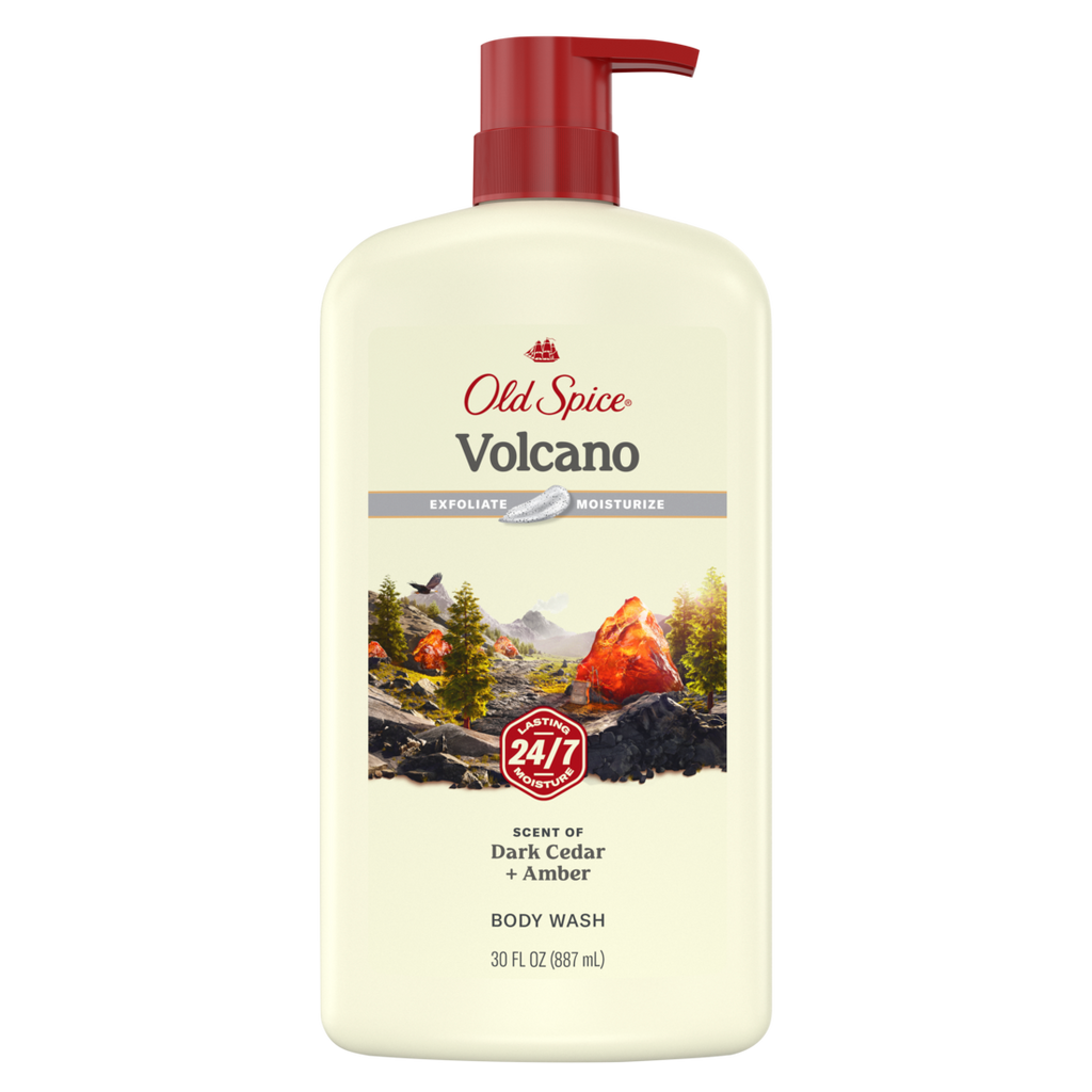 Old Spice Men's Body Wash For Men Volcano Scent 24/7 Shower Fresh Exfoliation - 30oz/4pk