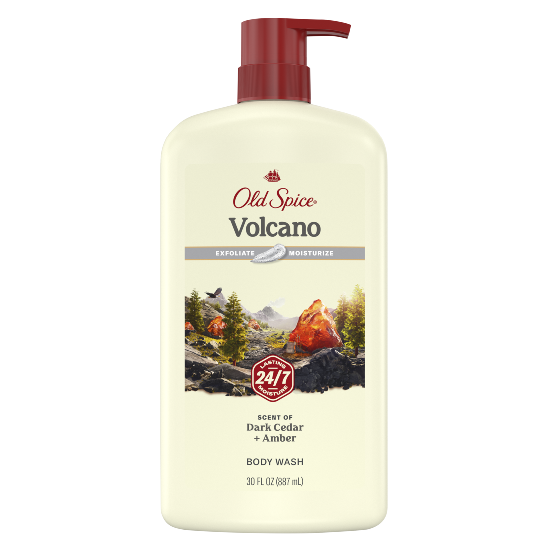 Old Spice Men's Body Wash For Men Volcano Scent 24/7 Shower Fresh Exfoliation - 30oz/4pk