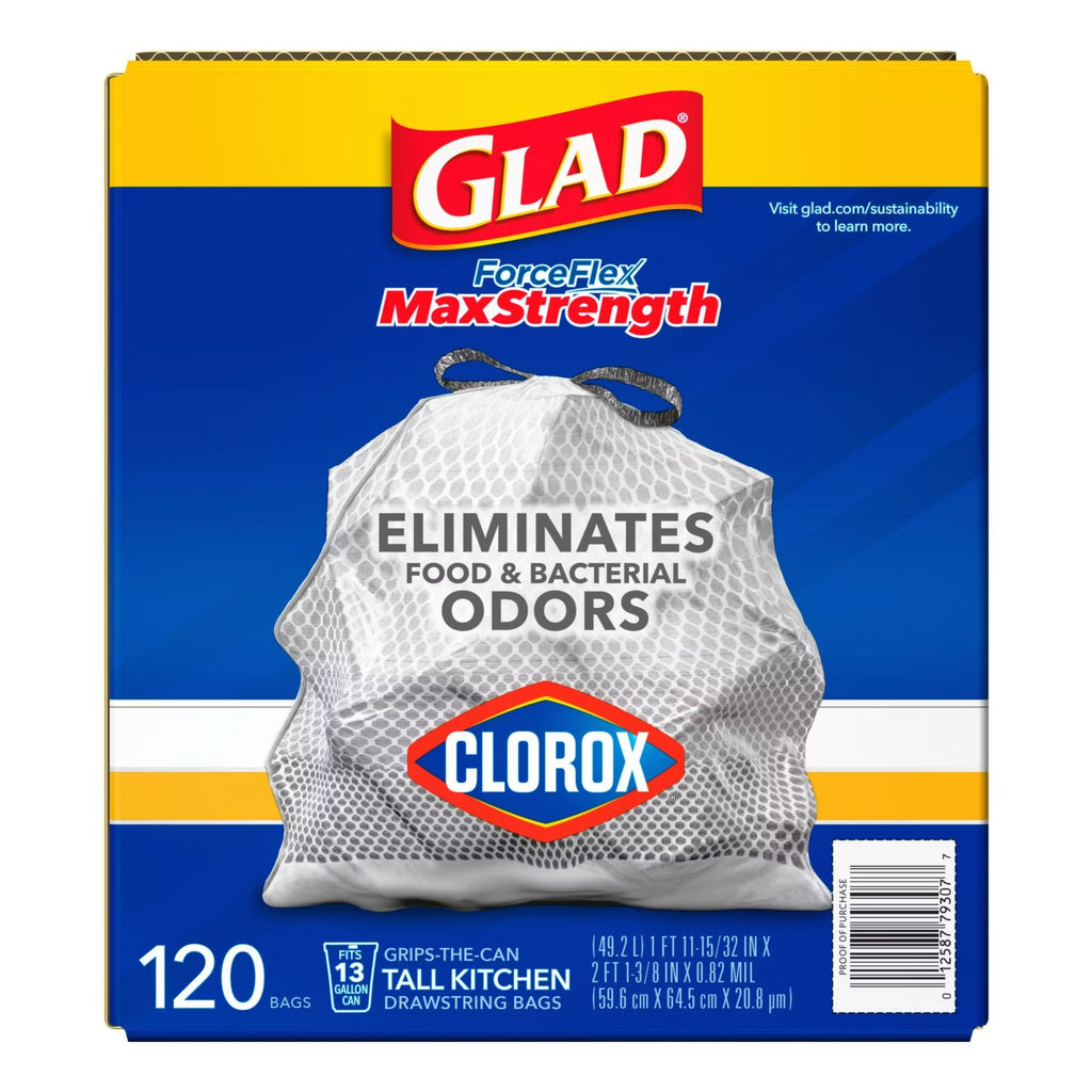 Glad ForceFlex MaxStrength with Clorox Tall Trash Bags - Lemon Fresh Bleach Scent 13 gal - 120ct/1pk