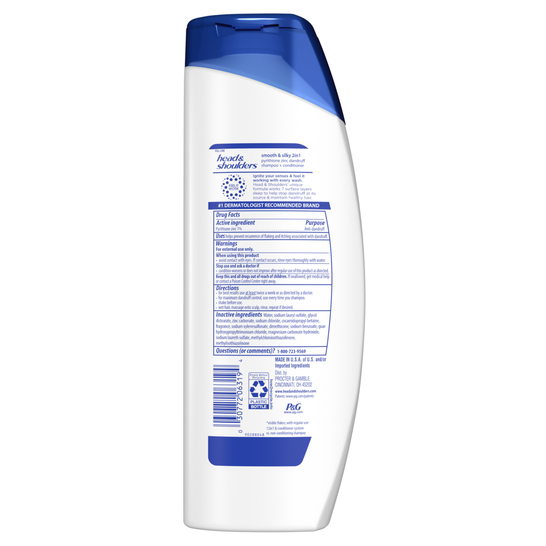 Head And Shoulders 2-in-1 Dandruff Shampoo And Conditioner Anti-Dandruff Treatment Smooth And Silky For Daily Use Paraben Free - 12.5oz/6pk