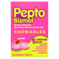 Pepto Bismol Cherry Chewable Tablets Upset Stomach Relief Nausea Relief Heartburn Relief Indigestion Relief Anti Diarrhea Medication For Adults - 5 Symptom Relief - 30ct/24pk