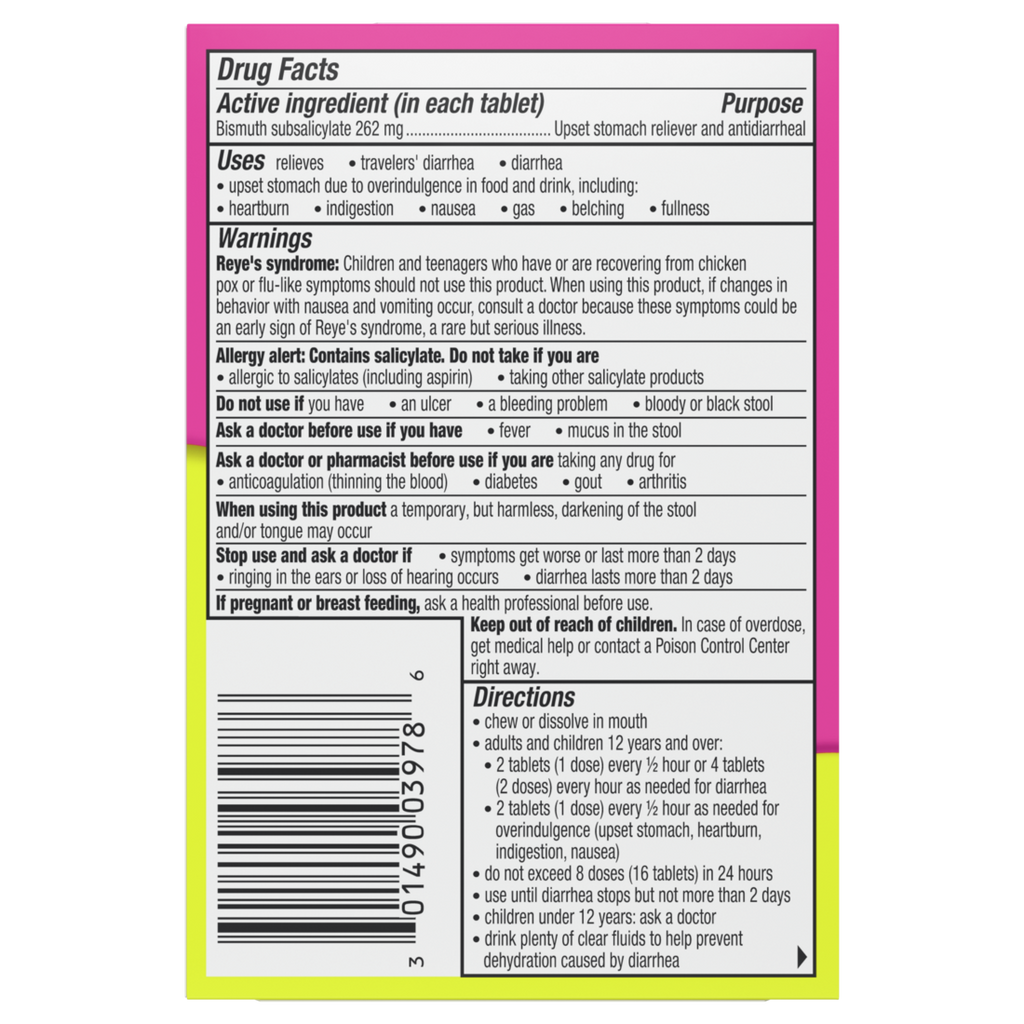 Pepto Bismol Cherry Chewable Tablets Upset Stomach Relief Nausea Relief Heartburn Relief Indigestion Relief Anti Diarrhea Medication For Adults - 5 Symptom Relief - 30ct/24pk