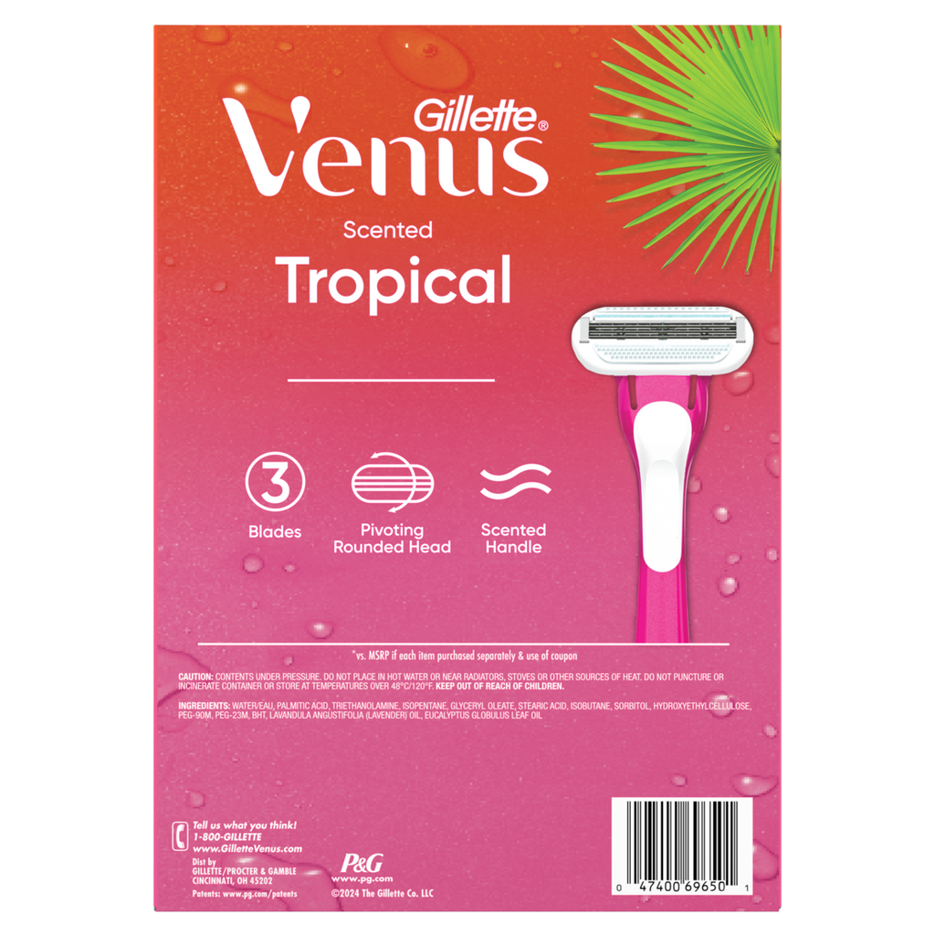 Gillette Venus Tropical Women's Disposable Razors (4ct) + 1 Ultra Sensitive Shave Gel Holiday Gift Set (7.0oz) - 1set/6pk